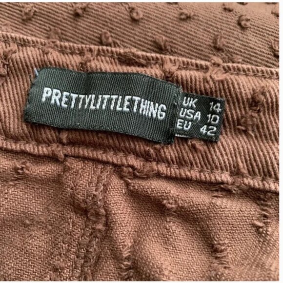 PRETTY LITTLE THING Brown Textured High- waisted 5 Pocket Jean- Sz 10 - Picture 5 of 7